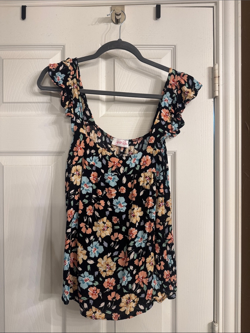 Floral Ruffle Strap Camisole - Black Multicolor